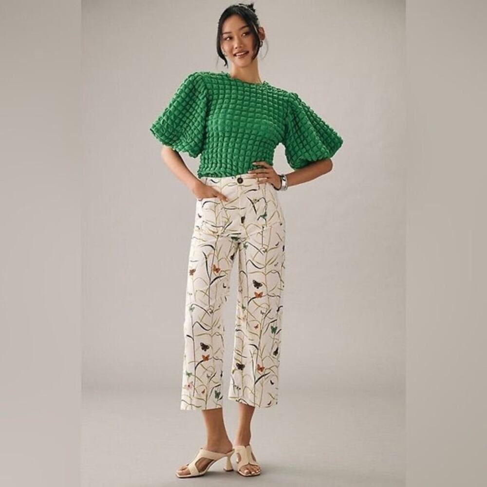Maeve Colette Cropped Wide Leg Butterfly Print Pants Size 25